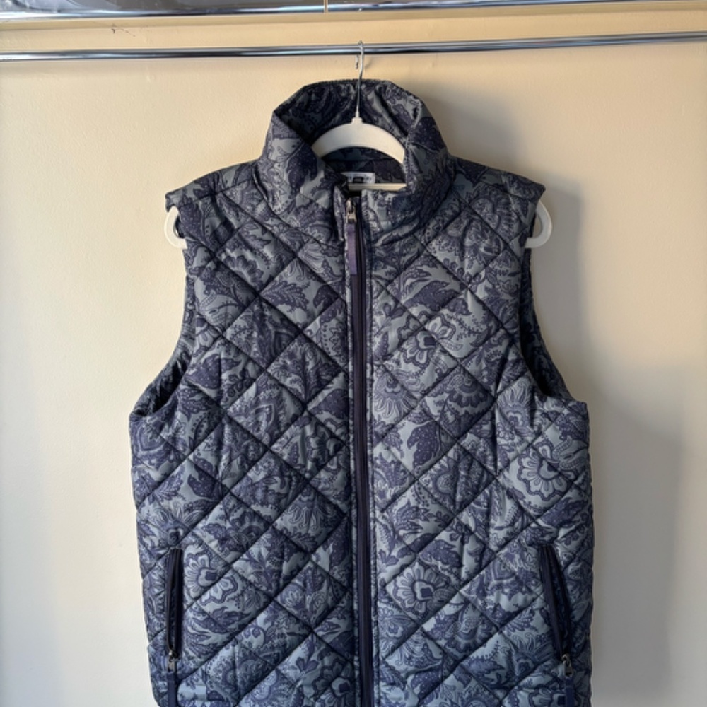 Vera Bradley Nylon Puffer Vest Fleece Lined Women's Size 2XL Grey Navy Floral - Picture 2 of 5